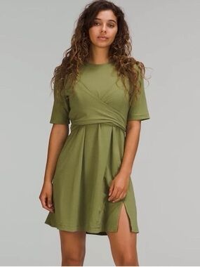 lululemon athletica Olive Green Faux-Wrap Short Sleeve Dress